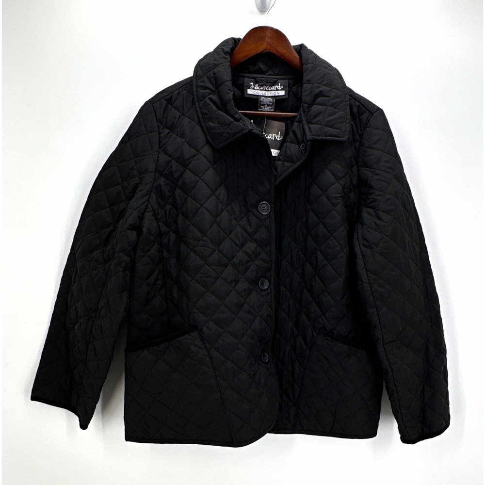 Scorecard Collection Quilted Jacket Black Womens XL 16/18 NWT Classic Preppy